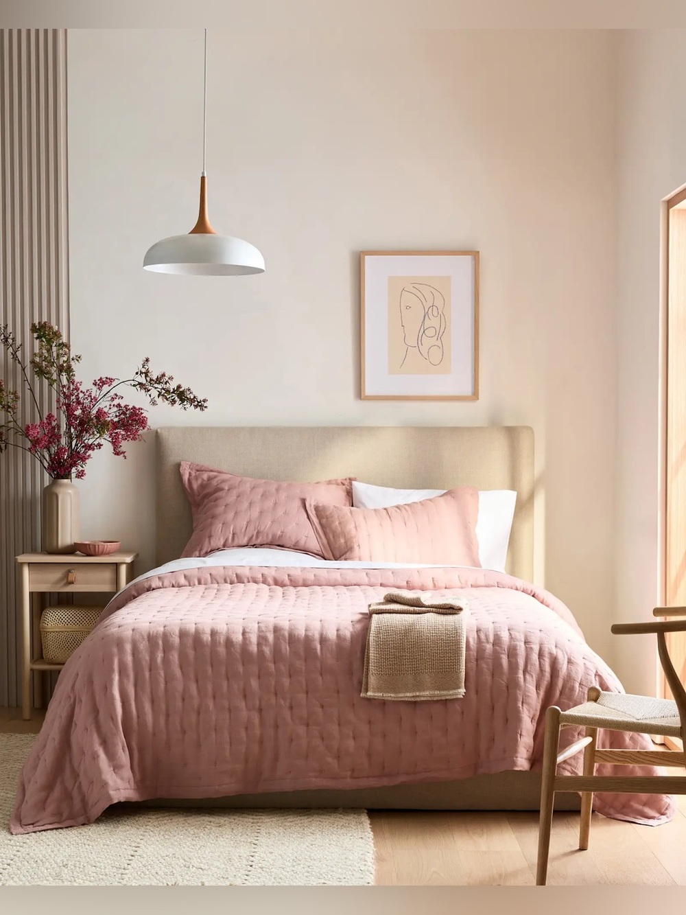 New Quince European Linen Dream Quilt King/CalKing Dusty Mauve MSRP $184